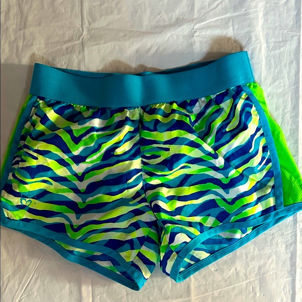Justice Teal and Lime Zebra Print Shorts